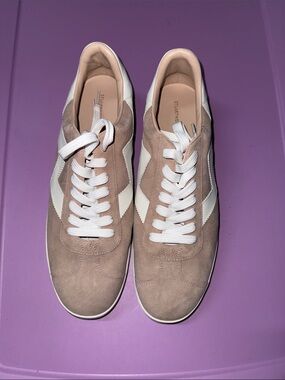 Stuart Weitzman Taupe Suede Sneakers with White Accent